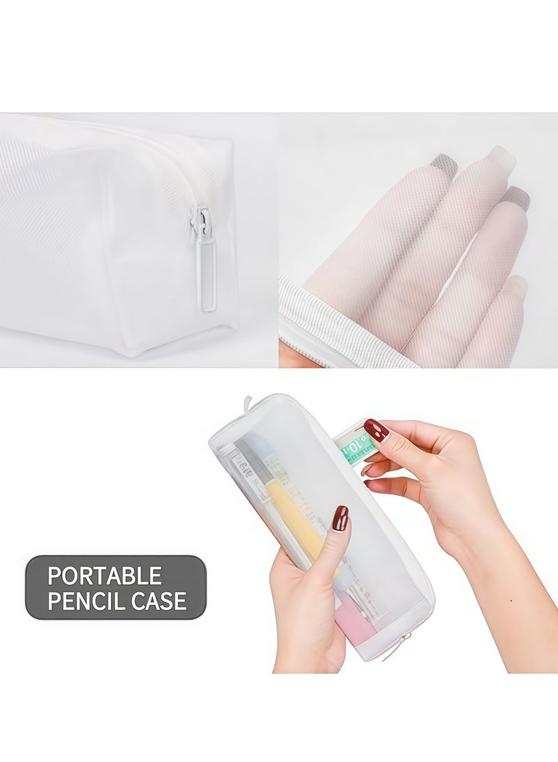 حقيبة أقلام شبكية، 3 عبوات من الحقيبة الشبكية بسحاب، حقيبة تخزين قرطاسية لتنظيم مقلمة شفافة متعددة الوظائف للوازم المكتبية ومستحضرات التجميل وإكسسوارات السفر - Image 3